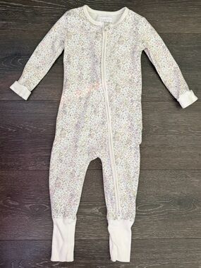 Jamie Kay Floral One-Piece Zipper Pajama - White with Pink, Yellow, Green